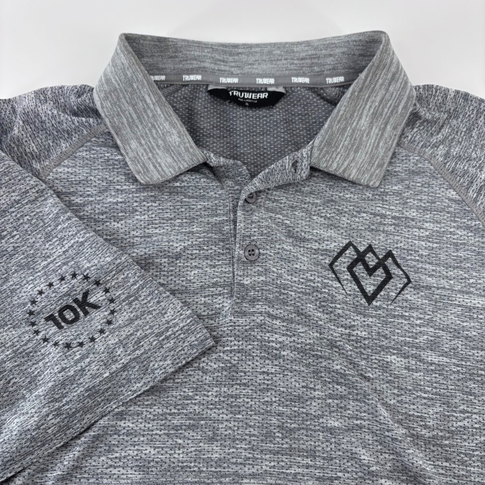 Truwear Polo Shirt Mens XL Grey Heathered Space Dye Performance 10K Graphic
